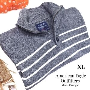 New American Eagle Outfitters Men's Grey White Stripe Cardigan Sz XL